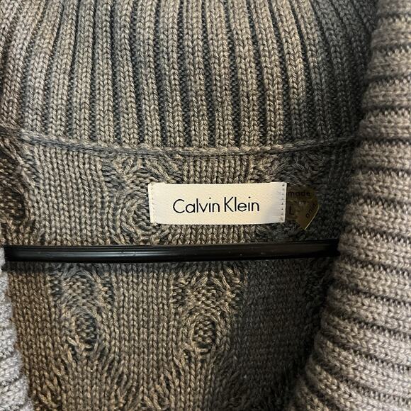 Calvin Klein Women's Gray Shawl Collar Knit Cable Sweater Dress L Warm Chic City - Picture 4 of 13